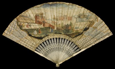 Fan decorated with the south east view of Cheltenham Well, 1740 by Thomas Robins